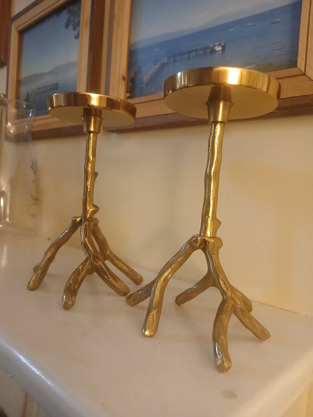 Set of 2 Gold Branch Pedestal Candle Holders